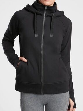 Athleta Triumph Black Full-Zip Scuba Style Hoodie large tall LT